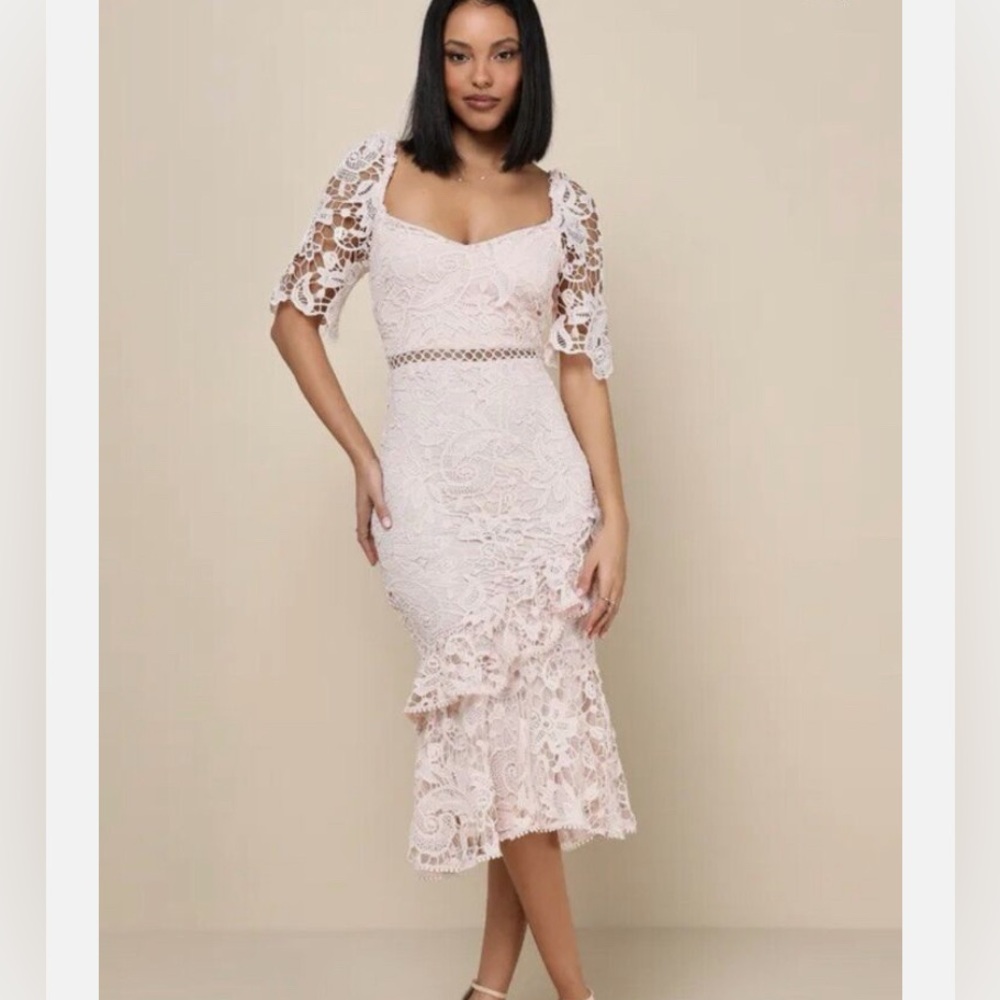 Lulu's Blush Pink Lace Midi Dress